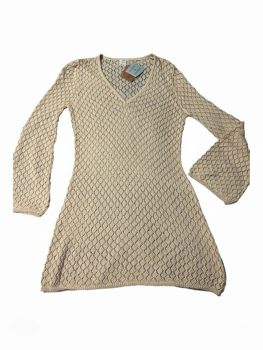 Shade & Shore Crochet V-Neck Sweater in Beige Size XL (16) NWT